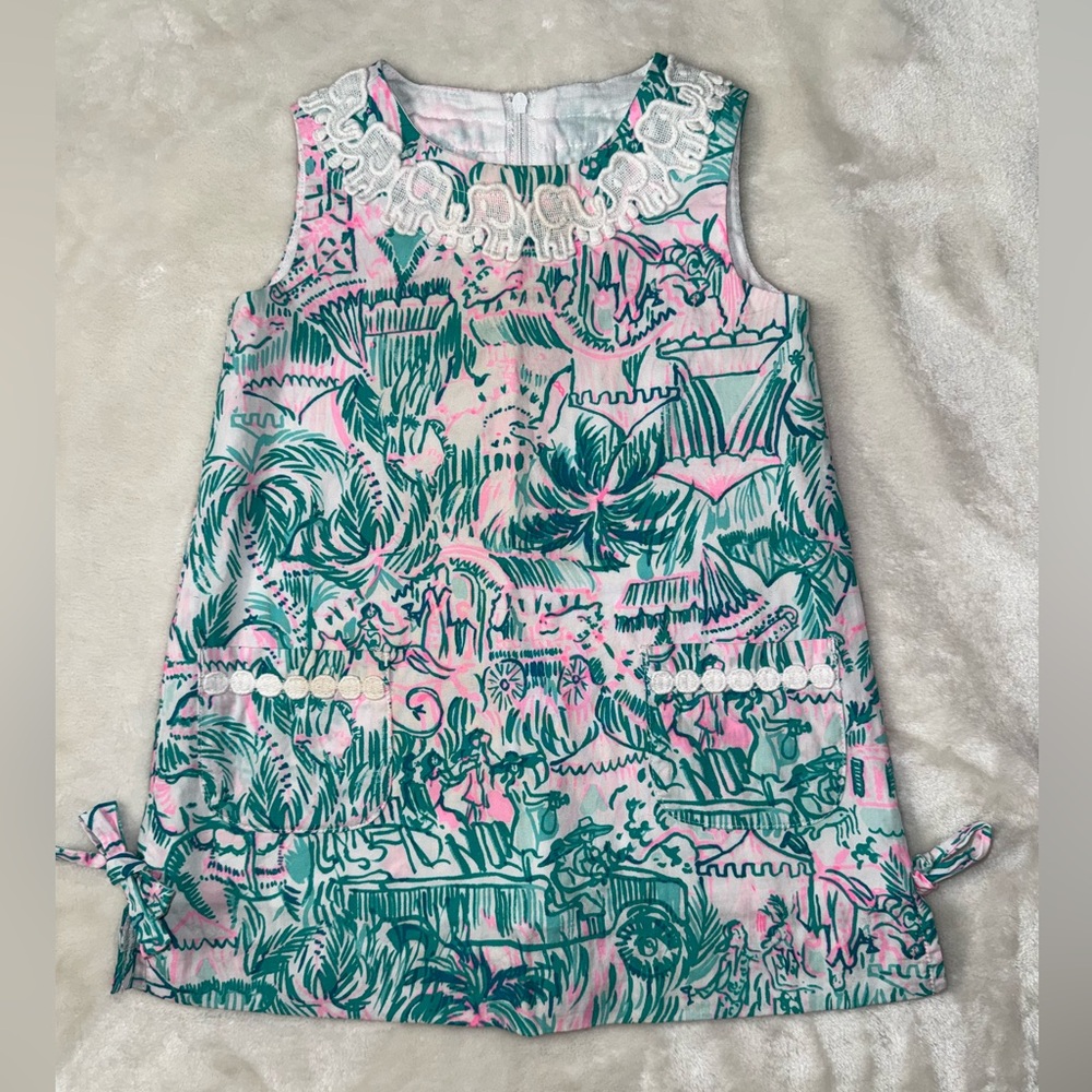 Lilly Pulitzer Pink and Green Kids Dress With Elephant Detail